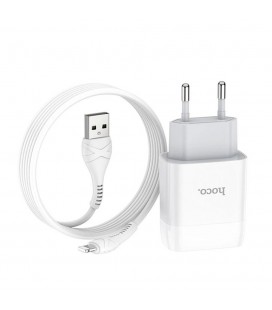 Набор СЗУ 110-240V HOCO C73A+ кабель Lighting, 2xUSB, 2.4A, кабель 1м, White, Blister
