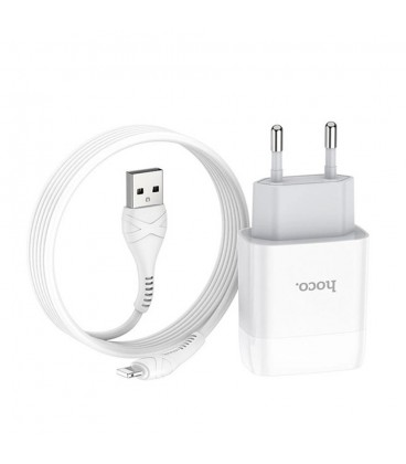 Набір СЗУ 110-240V HOCO C73A+ кабель Lighting, 2xUSB, 2.4A, кабель 1м, White, Blister