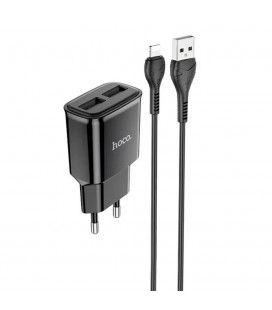 Набор СЗУ 110-240V HOCO C88A + кабель Lighting, 2xUSB, 2.4A, кабель 1м, Black, Box