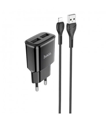 Набір СЗУ 110-240V HOCO C88A+ кабель Lighting, 2xUSB, 2.4A, кабель 1м, Black, Box