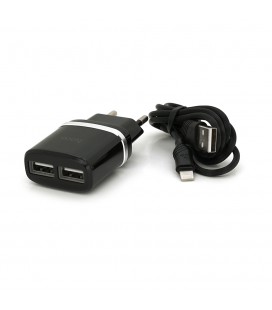 Набор СЗУ 110-240V HOCO C12 + кабель Lighting, 1xUSB, 2.4A, кабель 1м, Black, Blister