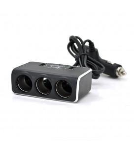 АЗП розгалужувач + вольтметр Olesson 1639, 12V-3 * 12V + 2 * USB, Black, Blister