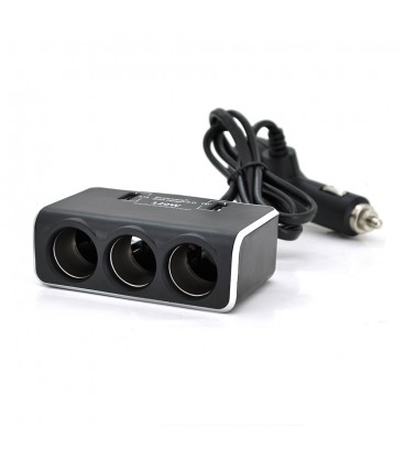 АЗП розгалужувач + вольтметр Olesson 1639, 12V-3 * 12V + 2 * USB, Black, Blister