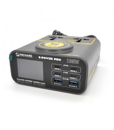 Зарядная станция с цифровой индикацией MECHANIC S-Power Pro, 4*PD3.1-30W, 2*QC3.0-15W,Wireless Charging, 2*Socket, 220V/135W. 12