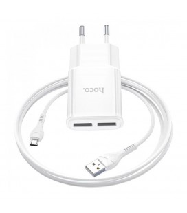 Набор СЗУ 110-240V HOCO C88A + кабель Micro, 2xUSB, 2.4A, кабель 1м, White, Box