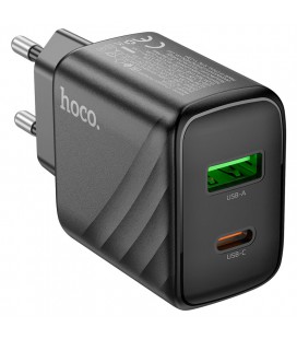 СЗУ 110-240V HOCO CS23A USB-C+USB, 30W, Black, Box