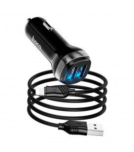 Набор АЗУ 12-24V HOCO Z40 + кабель Lighting, 2xUSB, 2.4A, кабель 1м, Black, Box