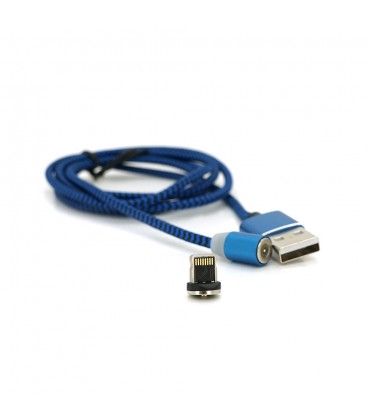 Магнітний кабель Ninja USB 2.0/Lighting, 1m, 2А, індикатор заряду, тканинне обплетення, броньований, знімач, Blue, Blister-Box