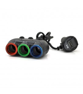 АЗУ розгалужувач + вольтметр Olesson 1633, 12V-3 * 12V + USB, Black, Blister