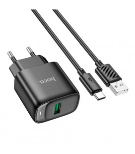 Набор СЗУ 110-240V HOCO C140A+ кабель Type-C, 1xUSB, 18W, кабель 1м, Black, Blister