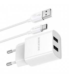 Набор BOROFONE BA53A СЗУ 2xUSB+ кабель Type-C, 2.1A, 1м, White, Blister-box