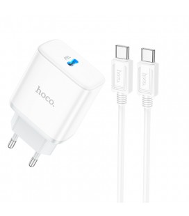Набор СЗУ 110-240V HOCO C104A + кабель Type-C, 1xUSB-C, PD20W, кабель 1м, White, Box