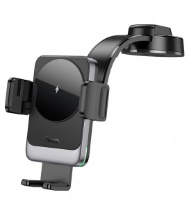 Автоутримувач HOCO HW14+ Wireless Charging 15W, кріплення на торпеду, затискач 55-90мм, Black, Box