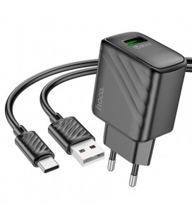 Набор СЗУ 110-240V HOCO CS21A + кабель Type-C, 1xUSB, 18W, кабель 1м, Black, Box