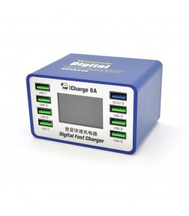 Зарядная станция с цифровой индикацией MECHANIC iCharge 8A , 7*USB-A, QC3.0-5В3А,9В2A,12В1.5А, 220V/45W.134*105*65mm