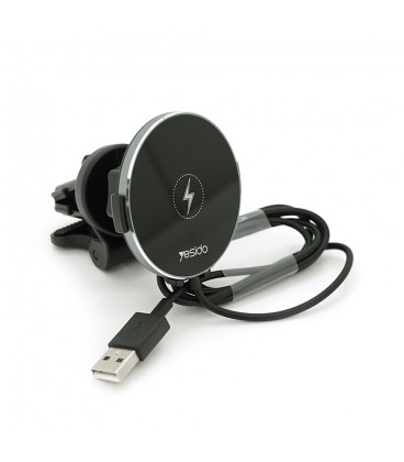 Автодержатель Yesido C131+ Wireless Charging 15W, крепление на решетку, магнит, Black, Box