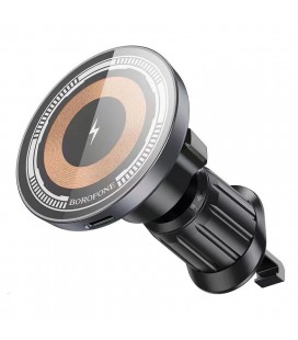 Автотримач BOROFONE BH211+ Wireless Charging 15W, кріплення на решітку, магніт, Black, Box