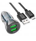 Набір АЗУ 12-24V HOCO Z47 кабель Micro, 2xUSB 3.0, 2.4A, кабель 1м, Black, Box