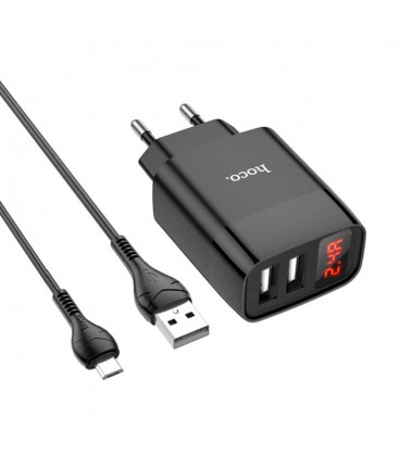 Набір СЗУ 110-240V HOCO C86A + кабель Micro, 2xUSB, 2.4A, кабель 1м, Black, Box