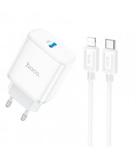 Набор СЗУ 110-240V HOCO C104A + кабель Lighting, 1xUSB-C, PD20W, кабель 1м, White, Box