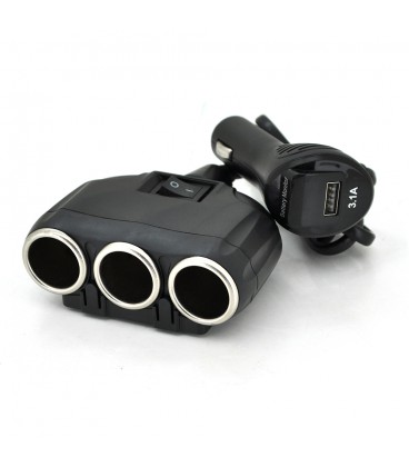 АЗУ разветвитель+ вольтметр Olesson 1634, 12V-3*12V+USB, Black, Blister