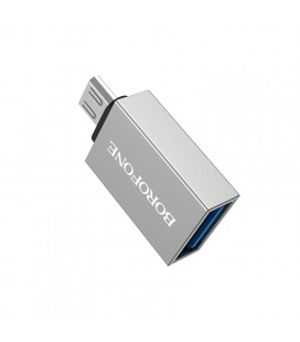 Переходник Borofone BV2 USB2.0(F) &gt, Micro(M), Silver, Blister