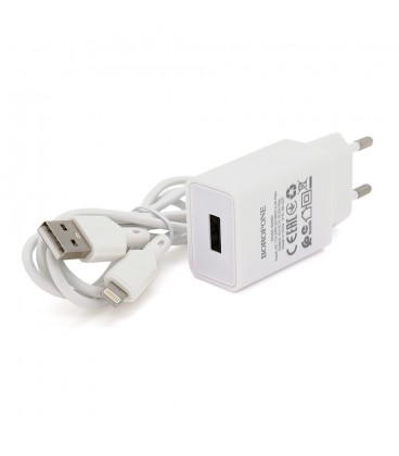 Набір BOROFONE BA68A СЗУ 1xUSB+ кабель Lighting, 2.1A, 1м, White, Blister