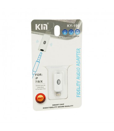 Перехідник KIN KY-196 Lighting(M)  Jack 3.5mm(F)+Bluetooth, White, Box
