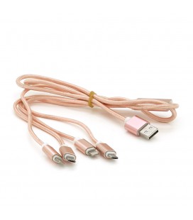 Кабель USB 2.0 DATA CABLE 2Lightning/2microUSB, 1.0м, круглий, Pink, Box