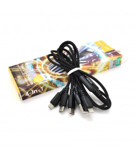 Кабель HOCO X76 USB-1 4 in 1 Micro / Iphone / 2*Type-C, 2A, длина 1м, Black, Box