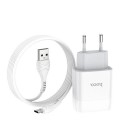 Набір СЗУ 110-240V HOCO C73A+ кабель Type-C, 2xUSB, 2.4A, кабель 1м, White, Blister