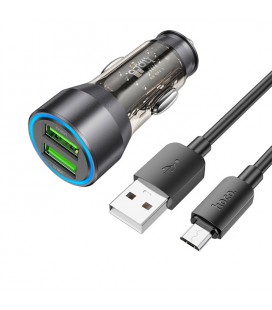 Набор АЗУ 12-24V HOCO NZ12 + кабель Micro, 2xUSB, 36W, кабель 1м, Black, Box