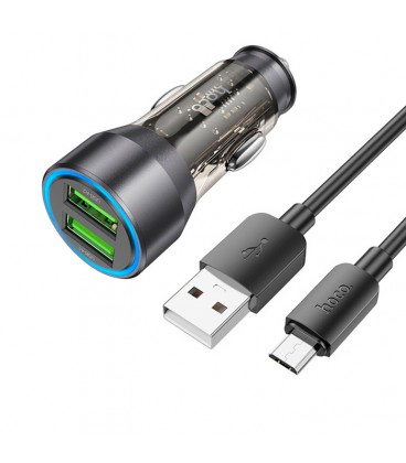 Набор АЗУ 12-24V HOCO NZ12 + кабель Micro, 2xUSB, 36W, кабель 1м, Black, Box