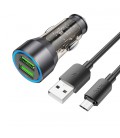 Набір АЗУ 12-24V HOCO NZ12 + кабель Micro, 2xUSB, 36W, кабель 1м, Black, Box