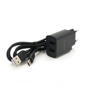 Набор BOROFONE BA53A СЗУ 2xUSB+ кабель Type-C, 2.1A, 1м, Black, Blister-box