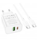 Набір BOROFONE BA88A СЗУ USB+Type-C+ кабель Type-C, PD20W+Q3.0, 1м, White, Blister