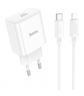 Набор СЗУ 110-240V HOCO C76A Pro+ кабель Lighting, USB-C, PD30W, кабель 1м, White, Box