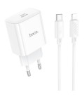 Набір СЗУ 110-240V HOCO C76A Pro+ Lighting кабель, USB-C, PD30W, кабель 1м, White, Box