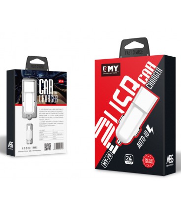 Набор 2 в 1 АЗУ With Iphone Cable DC12-24V MY-20, 1 x USB, 5V/12W, Output: 5V/2.4A, White, Blister- box