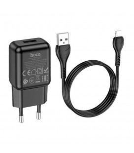 Набор СЗУ 110-240V HOCO C96A+ кабель Lighting, 1xUSB, 2.1A, кабель 1м, Black, Blister