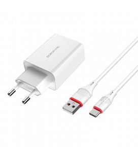 Набор BOROFONE BA21A СЗУ+ кабель Type-C, 1xUSB, 3A, кабель 1м, White, Blister