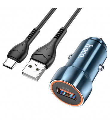 Набір АЗУ 12-24V HOCO Z46 + кабель Type-C, 1xUSB, 18W, кабель 1м, Blue, Box
