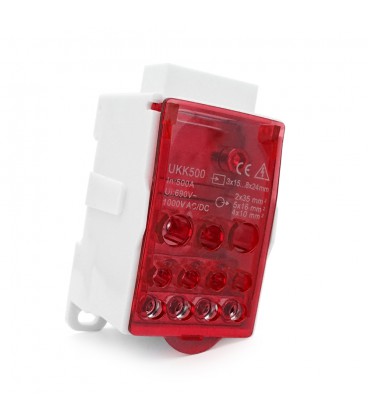 Параллельный разветвитель-сплиттер UKK500, 11 выходов (латунь) 2х35мм²+5х16мм²+4х10мм², вход 3х15...8х24мм², AC/DC 1000V, 500А, 