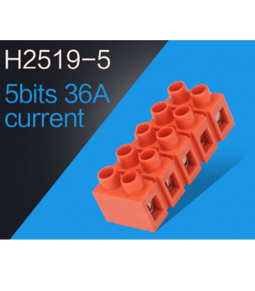 Клеммный блок H2519-5P 36A/660V, материал медь, сечение провода 0.5-6мм2