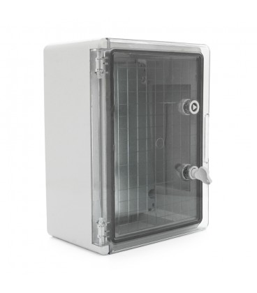 Бокс міцний з ABS пластику з монтажною панеллю 400х300х170, з прозорими дверцятами, IP65
