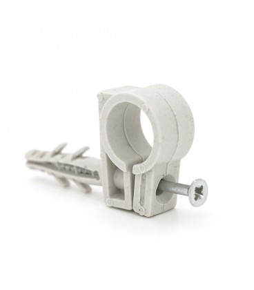 Обойма с ударным шурупом для гофры/трубы белый/серый 15-16мм (пач. 50шт. цена за пачку)
