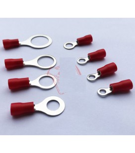 Клемма тип 'О' RV1.25-10, 0.5 мм, провод 0.5-1.5, изолированная, максимальный ток 19А, под обжимку, латунь, 100шт в упаковке, це