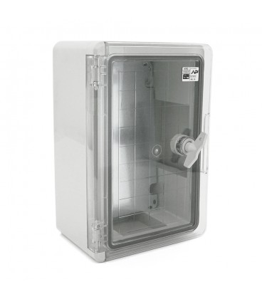 Бокс міцний з ABS пластику з монтажною панеллю 280х210х130, з прозорими дверцятами, IP65