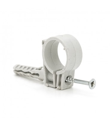 Обойма с ударным шурупом для гофры/трубы белый/серый 20-22мм (пач. 50шт. цена за пачку)