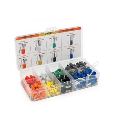 Набір клем/наконечників 300шт(E0508r+w-50/2 E2508bl-30,E1008g-40,E1508o-40,E4009gr-40,E7508y-40,E6012b-20)у боксі